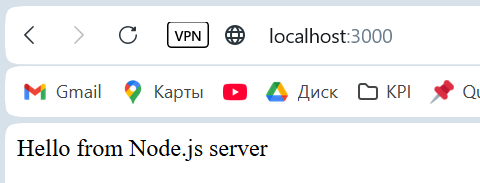 Повідомлення від Node.js сервера
