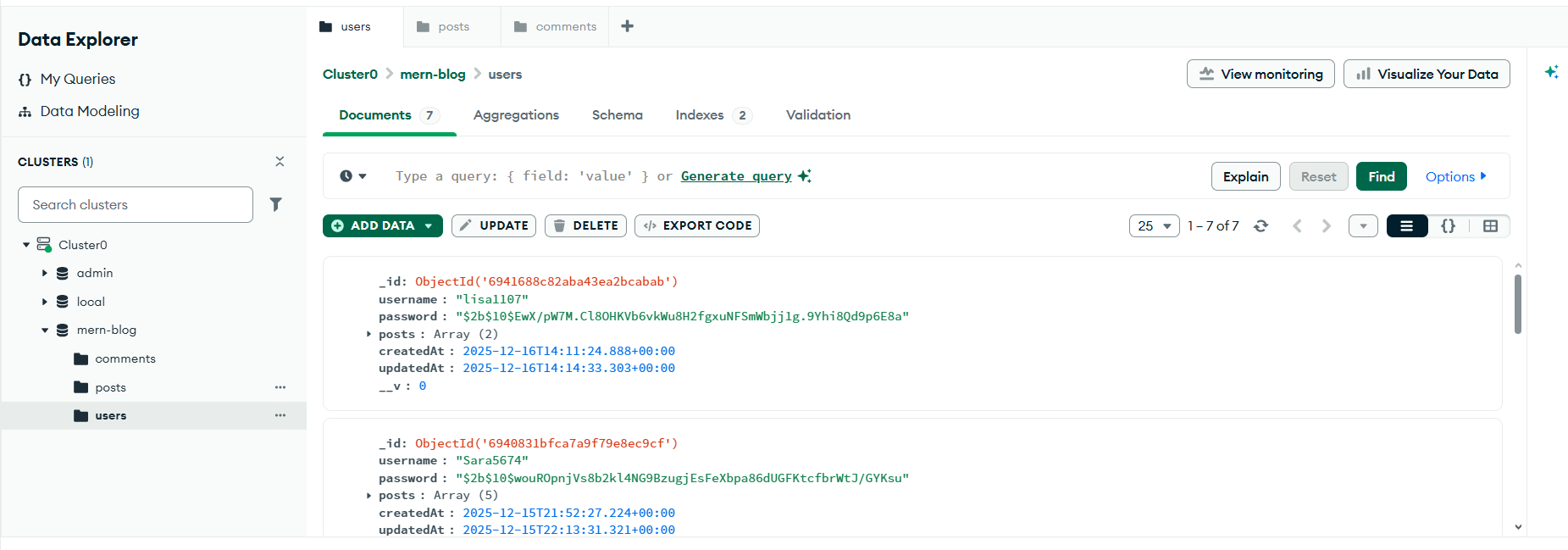 User collection view